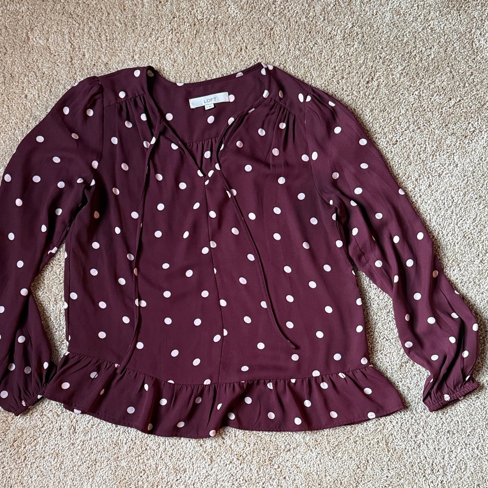 LOFT Maroon Polka Dot Blouse